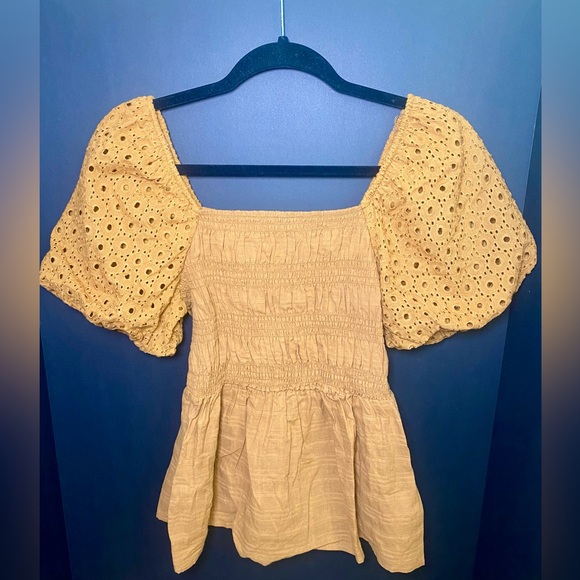 Maurices Tops - Maurices Mustard Eyelet Puff Sleeve Blouse